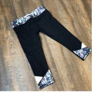 Lululemon Crop Black Luon with Floral Tranquil